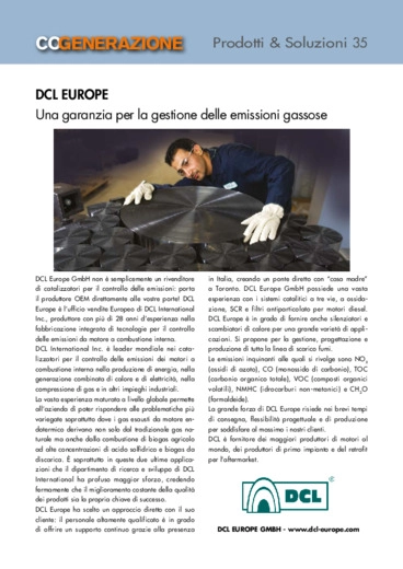 DCL EUROPE. Una garanzia per la gestione delle emissioni gassose