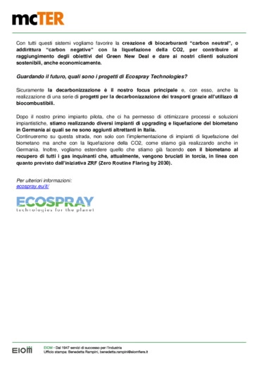 Decarbonizzazione e creazione di energia pulita per un pianeta a zero emissioni: tre domande a Giorgio Copelli di Ecospray