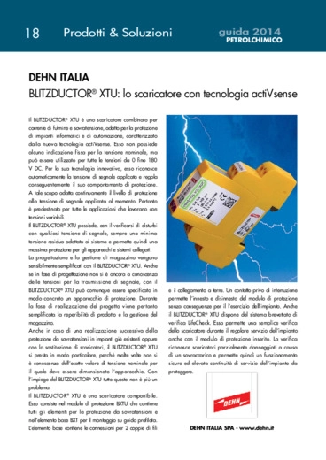 DEHN ITALIA<br>BLITZDUCTOR XTU: lo scaricatore con tecnologia actiVsense