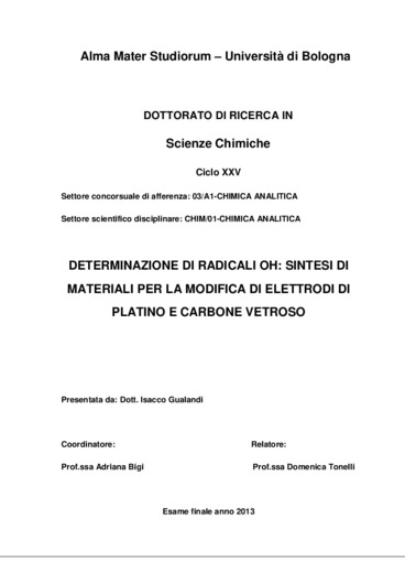 Determinazione di radicali OH: sintesi di materiali per la modifica di elettrodi di platino e carbone vetroso