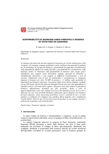 Disponibilità di biomasse agro-forestali e residui di potature in Campania