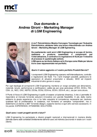 Due domande ad Andrea Gironi - Marketing Manager di LGM