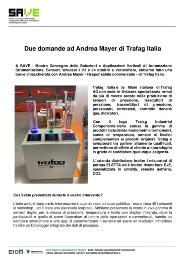 Due domande ad Andrea Mayer - Responsabile commerciale - di Trafag Italia