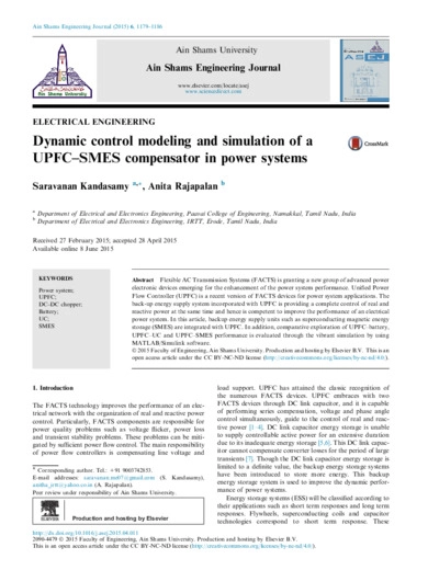 Dynamic control modeling and simulation of a UPFC–SMES compensator in