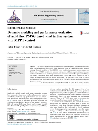 Dynamic modeling and performance evaluation of axial flux PMSG based wind turbine system with MPPT control