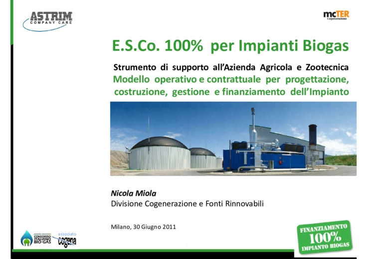 E.S.Co. 100% per impianti biogas