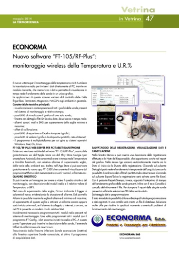 ECONORMA. Nuovo software FT-105/RF-Plus: monitoraggio wireless della Temperatura e U.R.%
