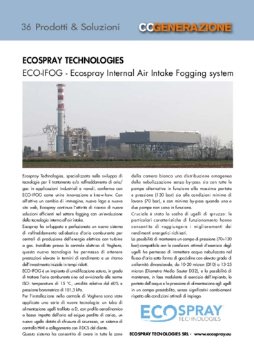 ECOSPRAY TECHNOLOGIES. ECO-IFOG - Ecospray Internal Air Intake Fogging system