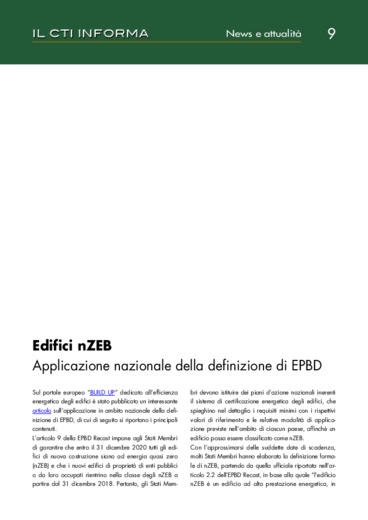 Edifici nZEB - Applicazione nazionale della definizione di EPBD