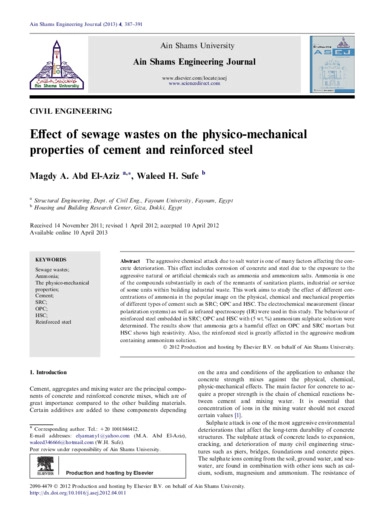 Effect of sewage wastes on the physico-mechanical properties of cement