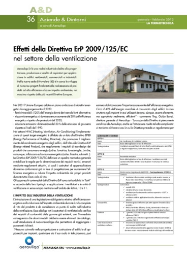 Effetti della Direttiva ErP 2009/125/EC nel settore della ventilazione