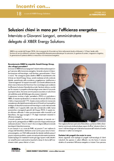 Soluzioni chiavi in mano per l'efficienza energetica. Intervista a Giovanni Longari, amministratore delegato di XIBER Energy Solutions