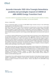 EGO ritira l'energia fotovoltaica  prodotta dal portafoglio impianti di 34MW di  ABN AMRO Energy Transition Fund