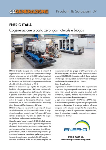 ENER-G ITALIA. Cogenerazione a costo zero: gas naturale e biogas