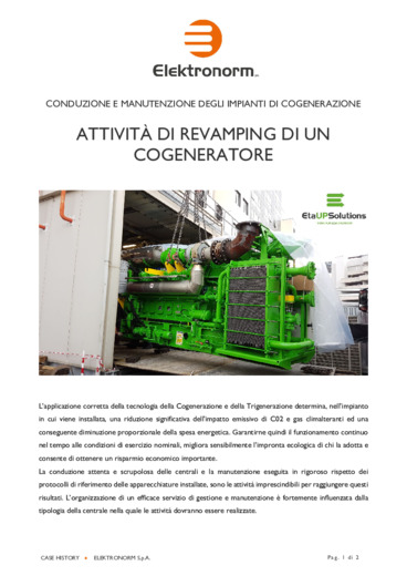 Conduzione e manutenzione degli impianti di cogenerazione: attività di revamping di un cogeneratore