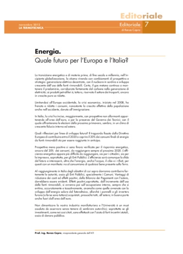 Energia. Quale futuro per l'Europa e l'Italia'