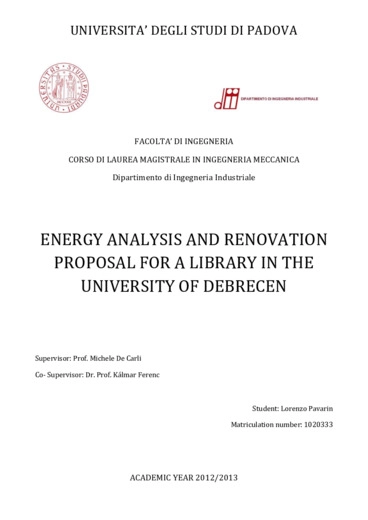 Energy Analysis and renovation proposal for a library in the University of Debrecen