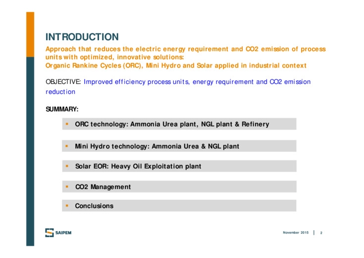 Energy recovery and emission reduction: Saipem case studies in industrial plant