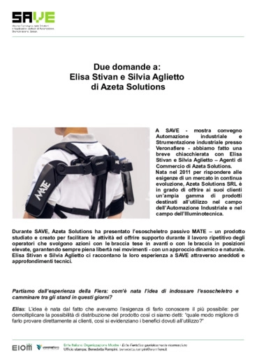 Esoscheletro, assistenza ed efficienza produttiva: due domande a Elisa Stivan e Silvia Aglietto di Azeta Solutions