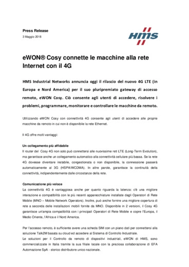 eWON Cosy connette le macchine alla rete Internet con il 4G