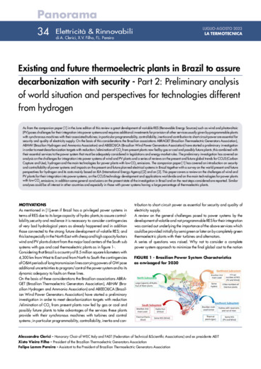 Existing and future thermoelectric plants in Brazil to assure decarbonization with security