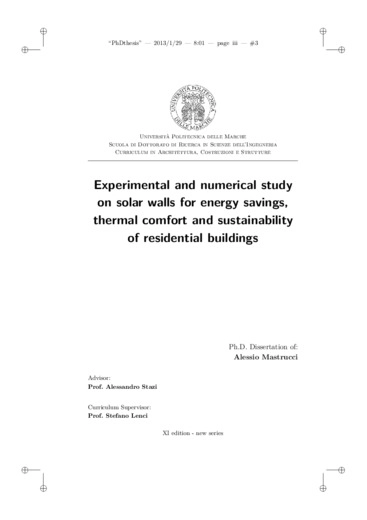 Experimental study on solar walls for energy savings, thermal comfort