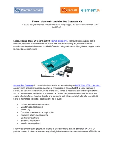 Farnell element14 Arduino Pro Gateway Kit