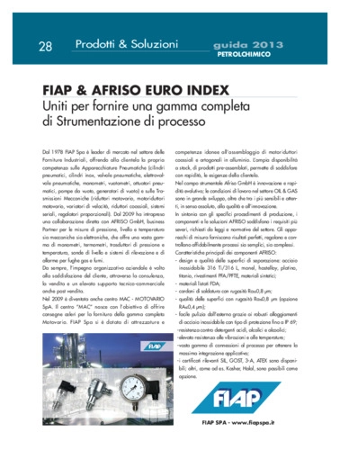 Fiap & Afriso Euro Index. Uniti per fornire una gamma completa di Strumentazione di processo