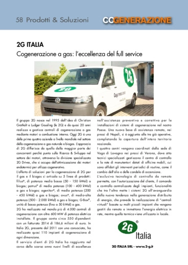 2G ITALIA. Cogenerazione a gas: leccellenza del full service