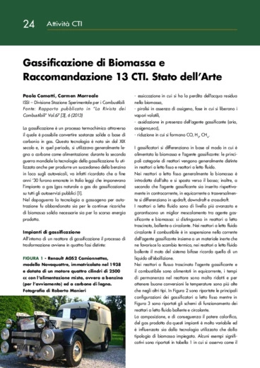 Gassificazione di Biomassa e Raccomandazione 13 CTI. Stato dellArte