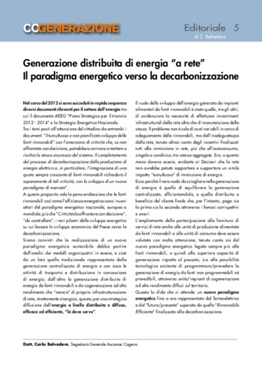 Generazione distribuita di energia “a rete”. Il paradigma energetico verso