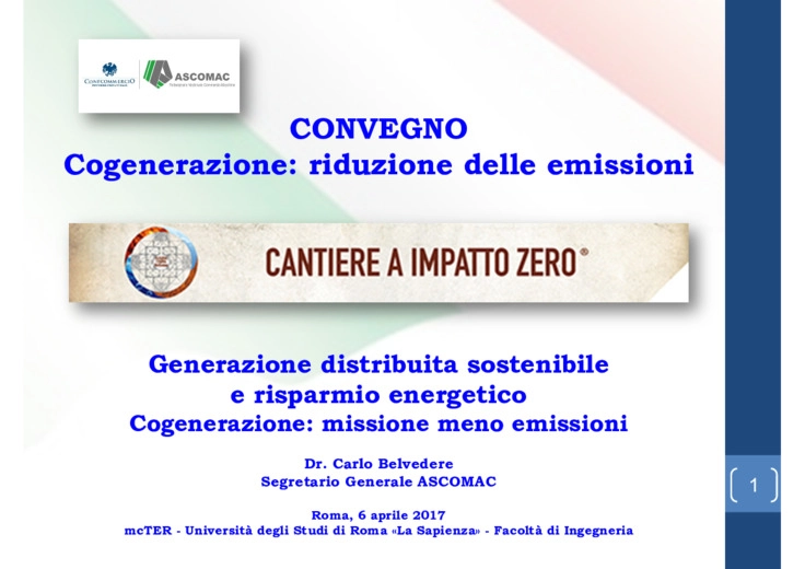 Generazione distribuita sostenibile e risparmio energetico. Cogenerazione: missione meno emissioni