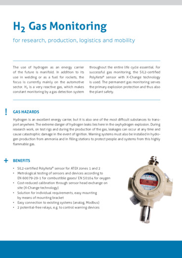 H2 Gas Monitoring
 for research, production, logistics and mobility