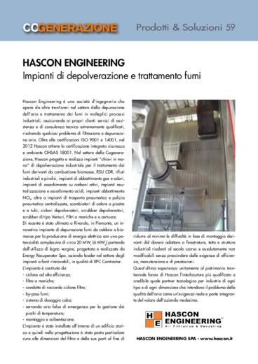 Hascon Engineering. Impianti di depolverazione e trattamento fumi