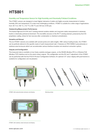 HTS801 - Sensore di umidit e temperatura per condizioni di elevata umidit e inquinamento chimico