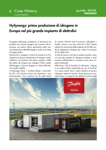 HySynergy: prima produzione di idrogeno in Europa nel più grande impianto di elettrolisi