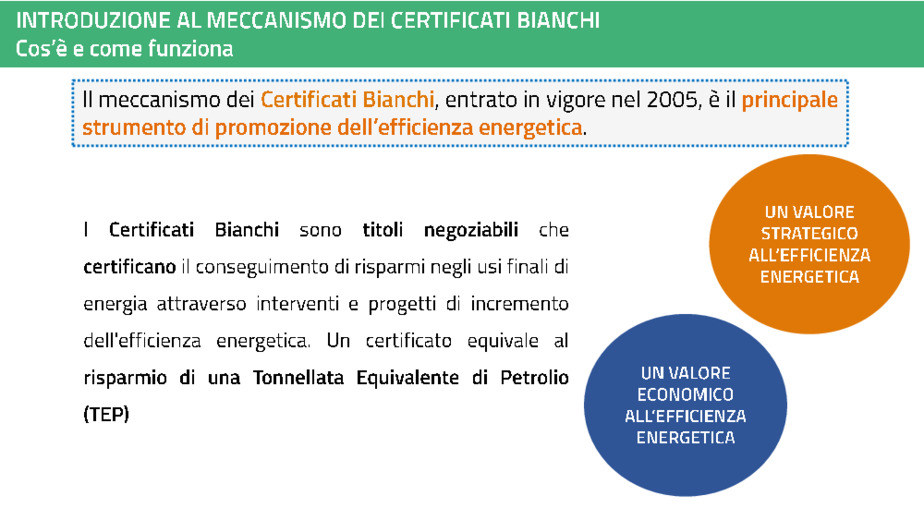 I Certificati Bianchi a sostegno dell'efficienza energetica: risultati e strumenti