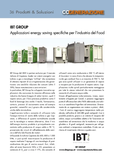 IBT GROUP. Applicazioni energy saving specifiche per lindustria del Food