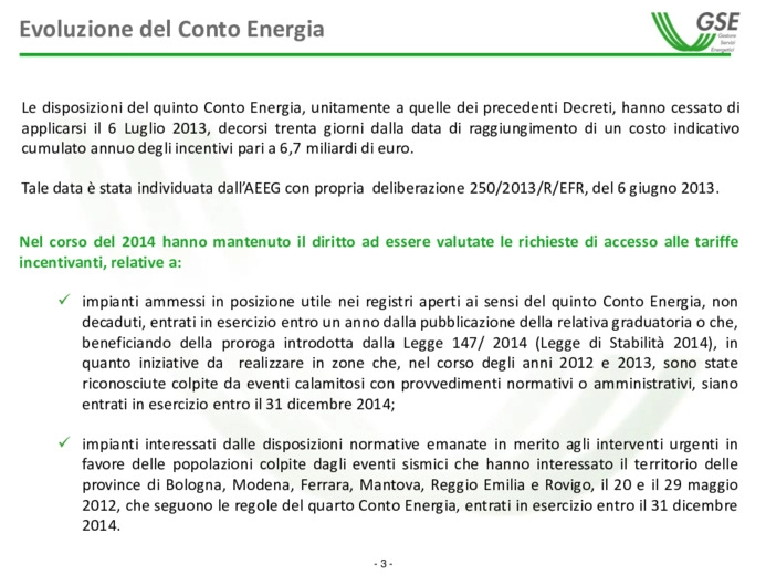 Il bilancio del Conto Energia in Italia