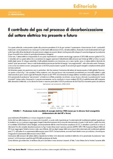 Il contributo del gas nel processo di decarbonizzazione del settore elettrico tra presente e futuro