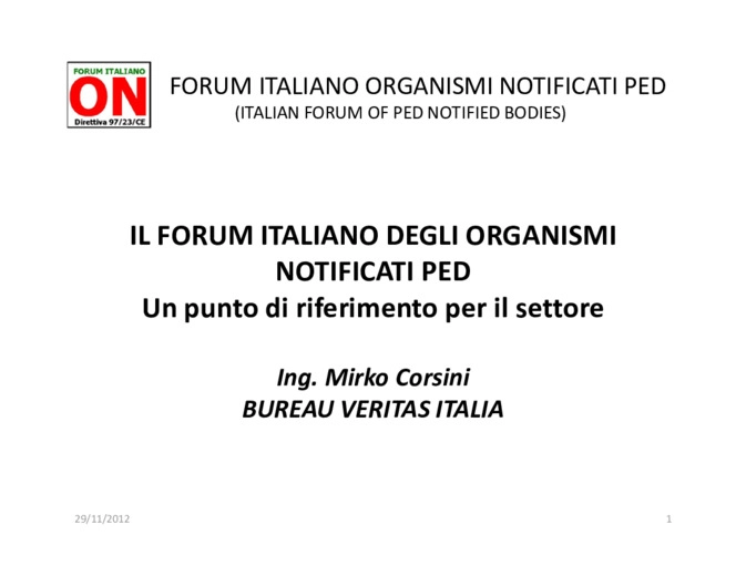 il forum italiano degli organismi notificati PED