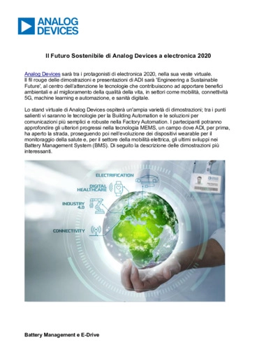 Il Futuro Sostenibile di Analog Devices a electronica 2020