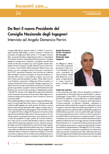 Da Bari il nuovo Presidente del Consiglio Nazionale degli Ingegneri. Intervista ad Angelo Domenico Perrini