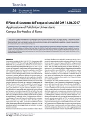 Il Piano di sicurezza dell'acqua ai sensi del DM 14.06.2017 Applicazione al Policlinico Univ. Campus Bio-Medico Roma