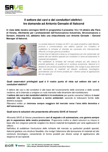 Il settore dei cavi e dei conduttori elettrici: tre domande ad Antonio Gensale di Italcond