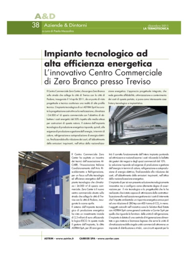 Impianto tecnologico ad alta efficienza energetica. L'innovativo Centro Commerciale di Zero Branco presso Treviso