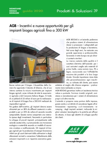 Incentivi e nuove opportunit per gli impianti biogas agricoli fino a 300 kW