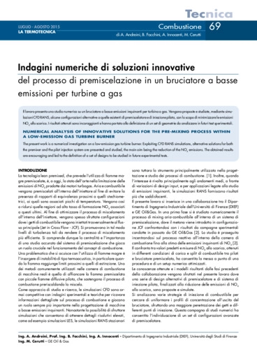 Indagini numeriche di soluzioni innovative del processo di premiscelazione in un bruciatore a basse emissioni ...