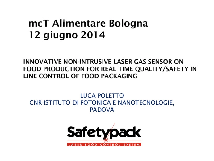 Innovative non-intrusive laser gas sensors on food production for real time quality/safety in line control