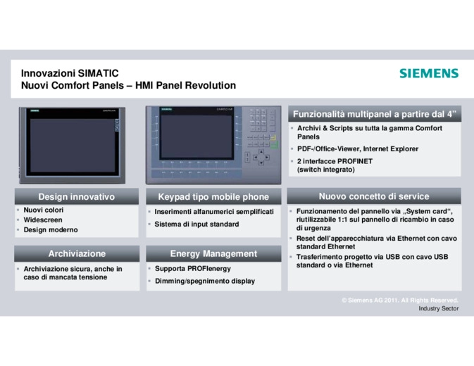 Innovazioni SIMATIC. Nuovi Comfort Panels  HMI Panel Revolution